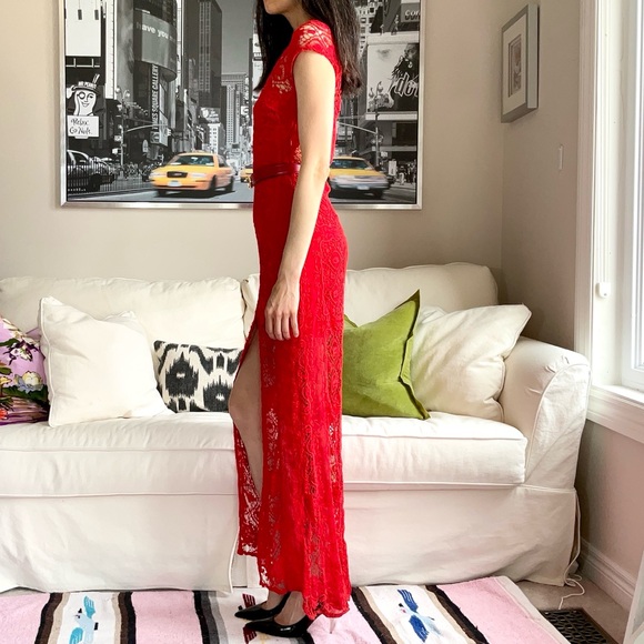 For Love & Lemon red crochet embroidery maxi dress - Picture 5 of 15